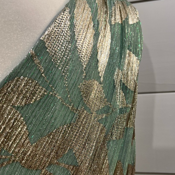 Adrianna Papell One Shoulder Green and Gold Dress - Picture 8 of 9